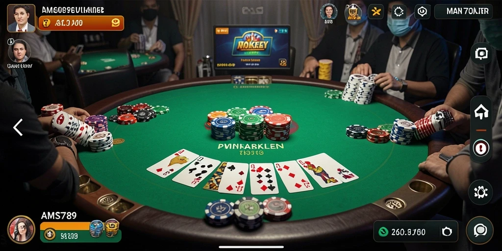 Tampilan gameplay Poker yang mendebarkan di AMS789.