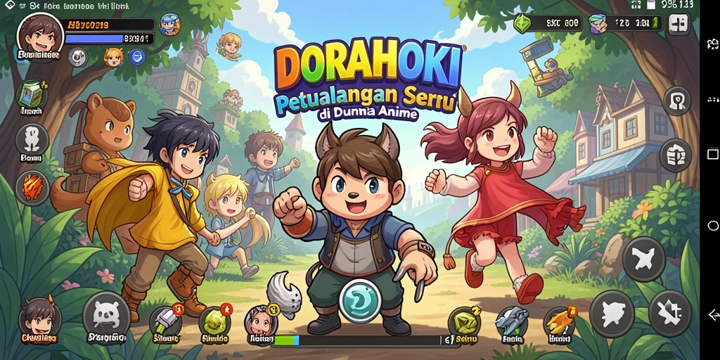 Screenshot gameplay DORAHOKI menampilkan aksi karakter dalam dunia Anime.