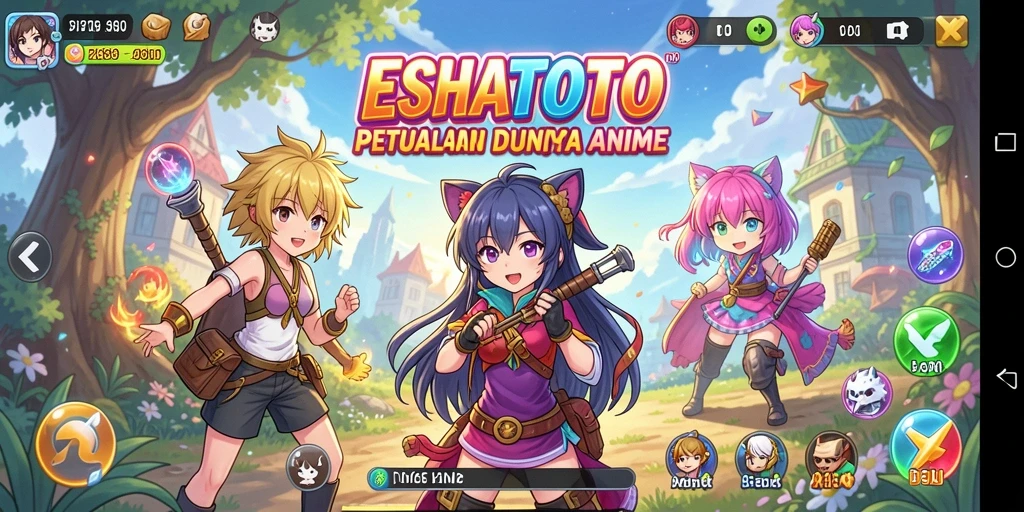 Tampilan gameplay ESHATOTO yang menarik dengan karakter anime.