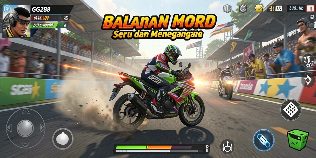 Screenshot gameplay GG288 menampilkan aksi balap motor yang mendebarkan.