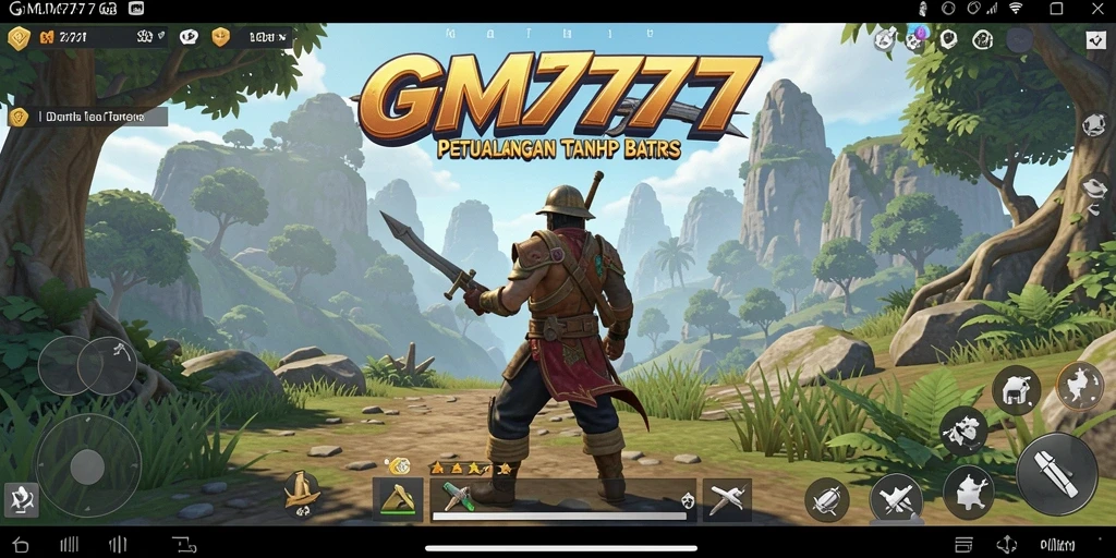 Screenshot gameplay GM777 menunjukkan petualangan seru di dunia terbuka.