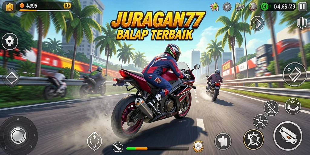 Tampilan gameplay menegangkan dari JURAGAN77 di lintasan balap.