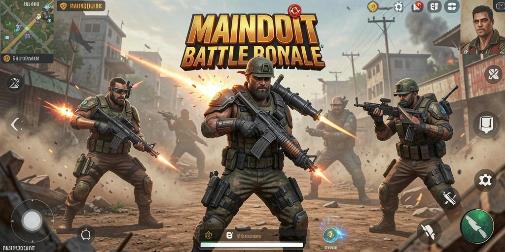 Tampilan gameplay MAINDUIT dengan pertempuran seru Battle Royale.