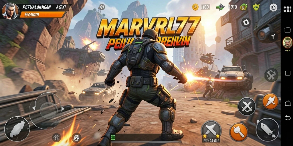 Screenshot dari gameplay MARVRL77 yang menunjukkan aksi mendebarkan.