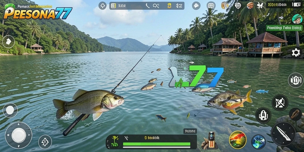 Screenshot gameplay PESONA77 menampilkan aksi memancing yang seru.