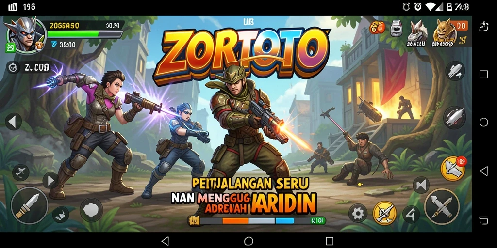 Screenshot utama ZORTOTO menampilkan aksi seru saat menjelajahi dunia petualangan.